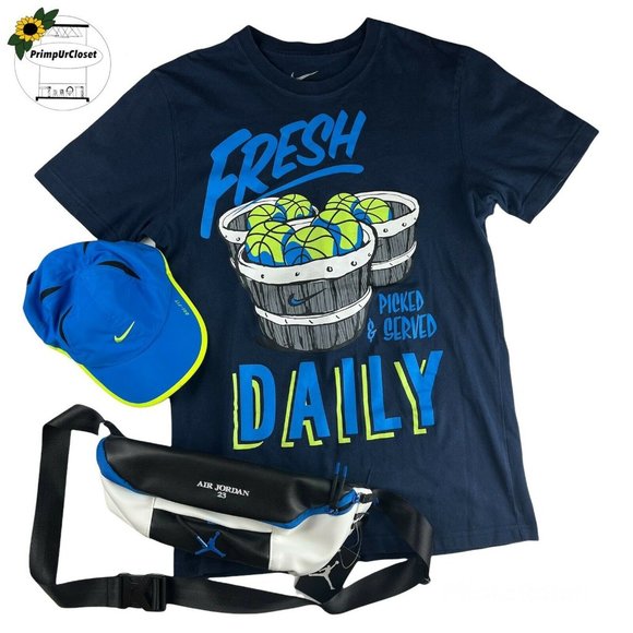 Nike Other - Nike Basketball Graphic Tee T Shirt Blue Volt Green Medium “Fresh Daily” Mint